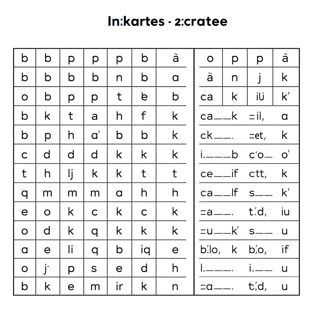 Create a reading exercise in the form of a table where each square contains a consonant and the adjacent column lists the corresponding vowel letters