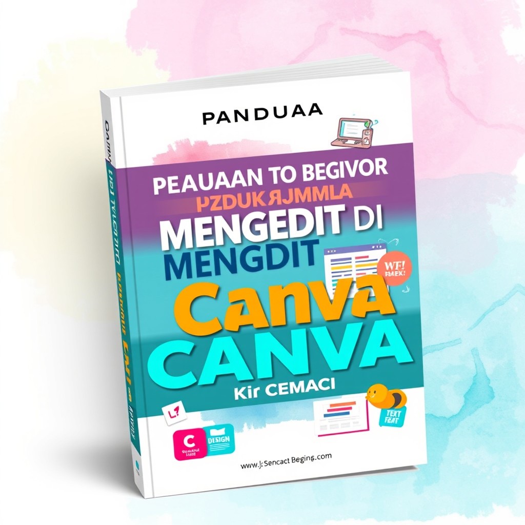 A visually striking book cover for 'Panduan Lengkap Mengedit di Canva untuk Pemula'