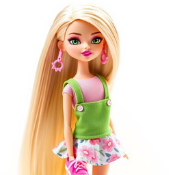 A fashionable Barbie doll depicted with long, straight blonde hair styled with highlights
