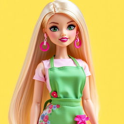 A fashionable Barbie doll depicted with long, straight blonde hair styled with highlights