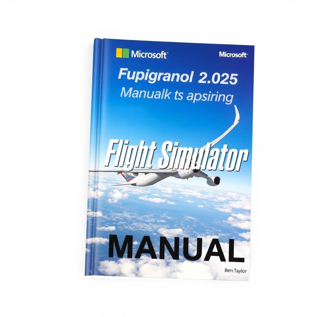 A visually compelling book cover for a manual titled 'Microsoft Flight Simulator 2025 Manual by Ben Taylor'