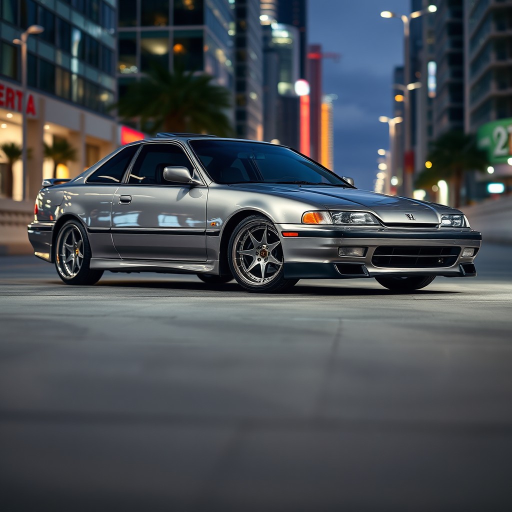 A customized 1994 Honda Accord with an elegant and sporty stance, featuring stylish 17-inch Ferrari wheels that add a touch of luxury