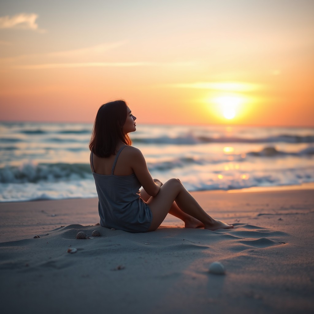 A serene, reflective scene depicting the theme of self-love
