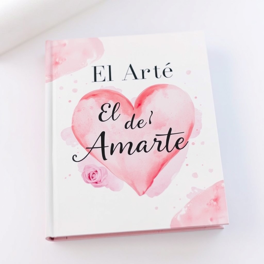 an artistic cover for a book titled 'El Arte de Amarte', featuring a beautifully painted watercolor heart in soft pink tones, surrounded by delicate pastel details, creating a romantic and dreamy atmosphere