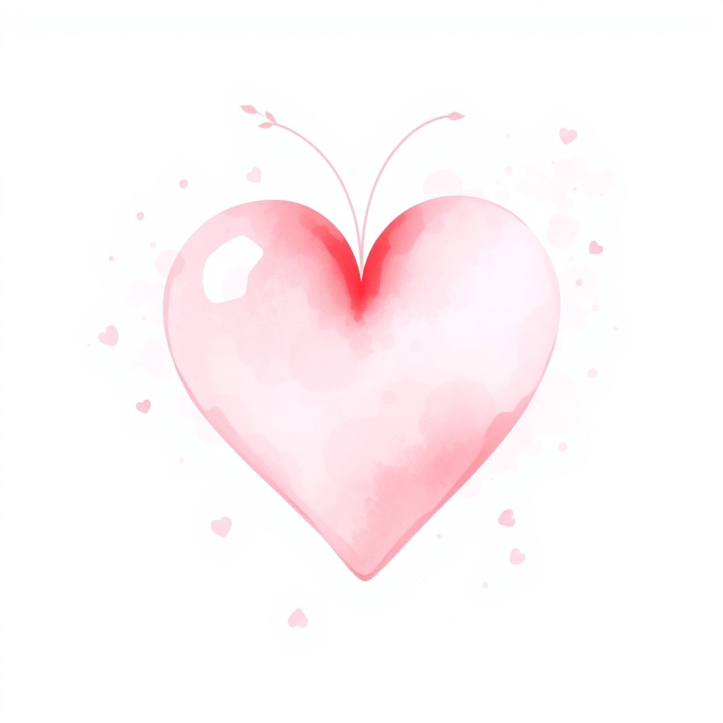 a beautifully painted watercolor heart in soft pink tones, surrounded by delicate pastel details, creating a romantic and dreamy atmosphere