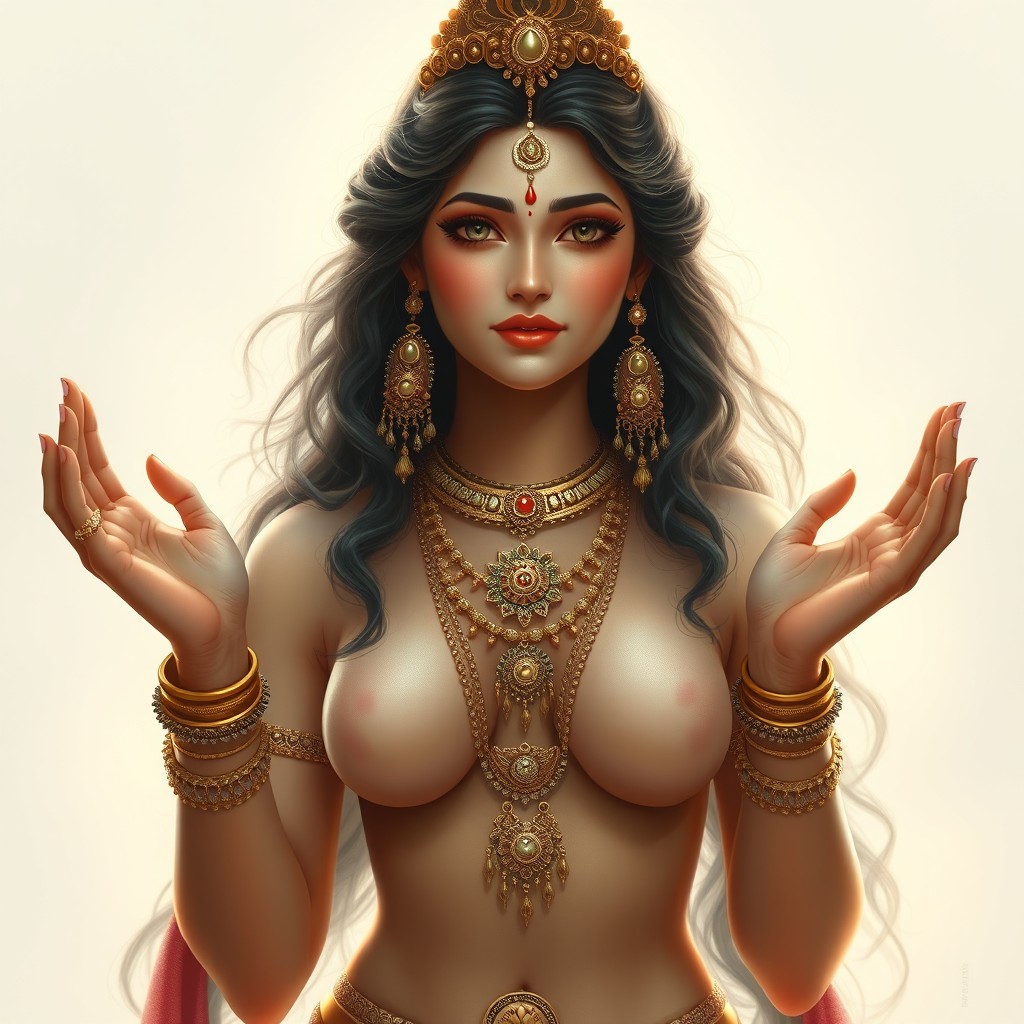 A beautiful portrayal of a Hindu goddess-like figure with an enchanting presence