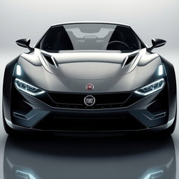 A frontal view of a futuristic compact sports car concept named 'F Uno Concept', inspired by the Fiat Uno