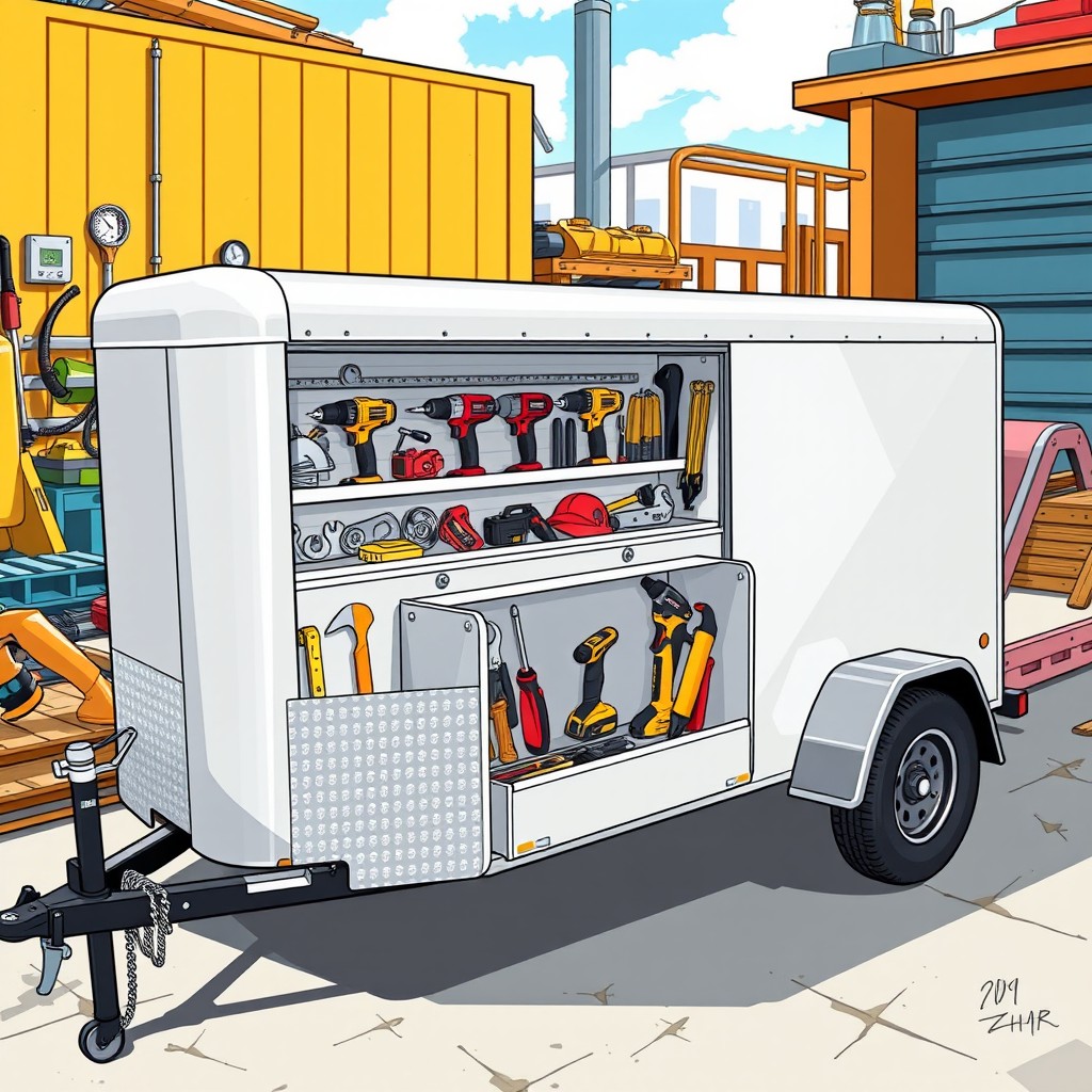 A detailed illustration of a tool trailer, showcasing a sleek and functional design