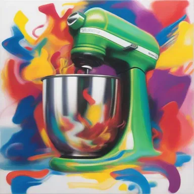 The artist used the electric mixer as inspiration for their abstract painting, capturing the vibrant energy of the motor.