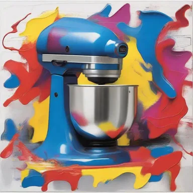 The artist used the electric mixer as inspiration for their abstract painting, capturing the vibrant energy of the motor.