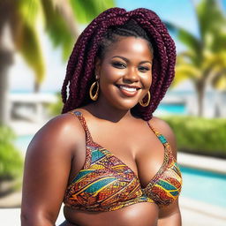 This is a high-quality photograph of a radiant, young African American woman with a plus-sized figure and intricately braided hair