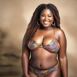 This is a high-quality photograph of a radiant, young African American woman with a plus-sized figure and intricately braided hair