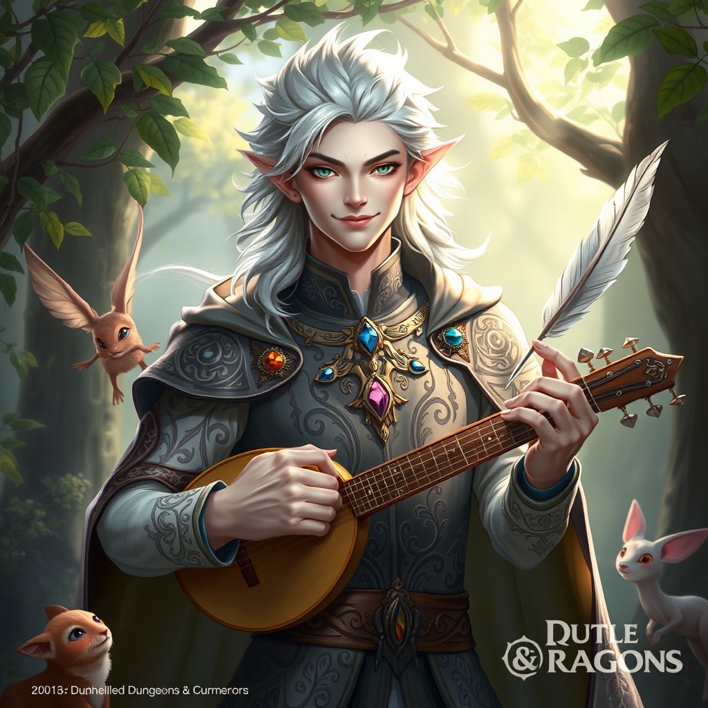 An artistic depiction of a male Changeling Bard character for Dungeons & Dragons