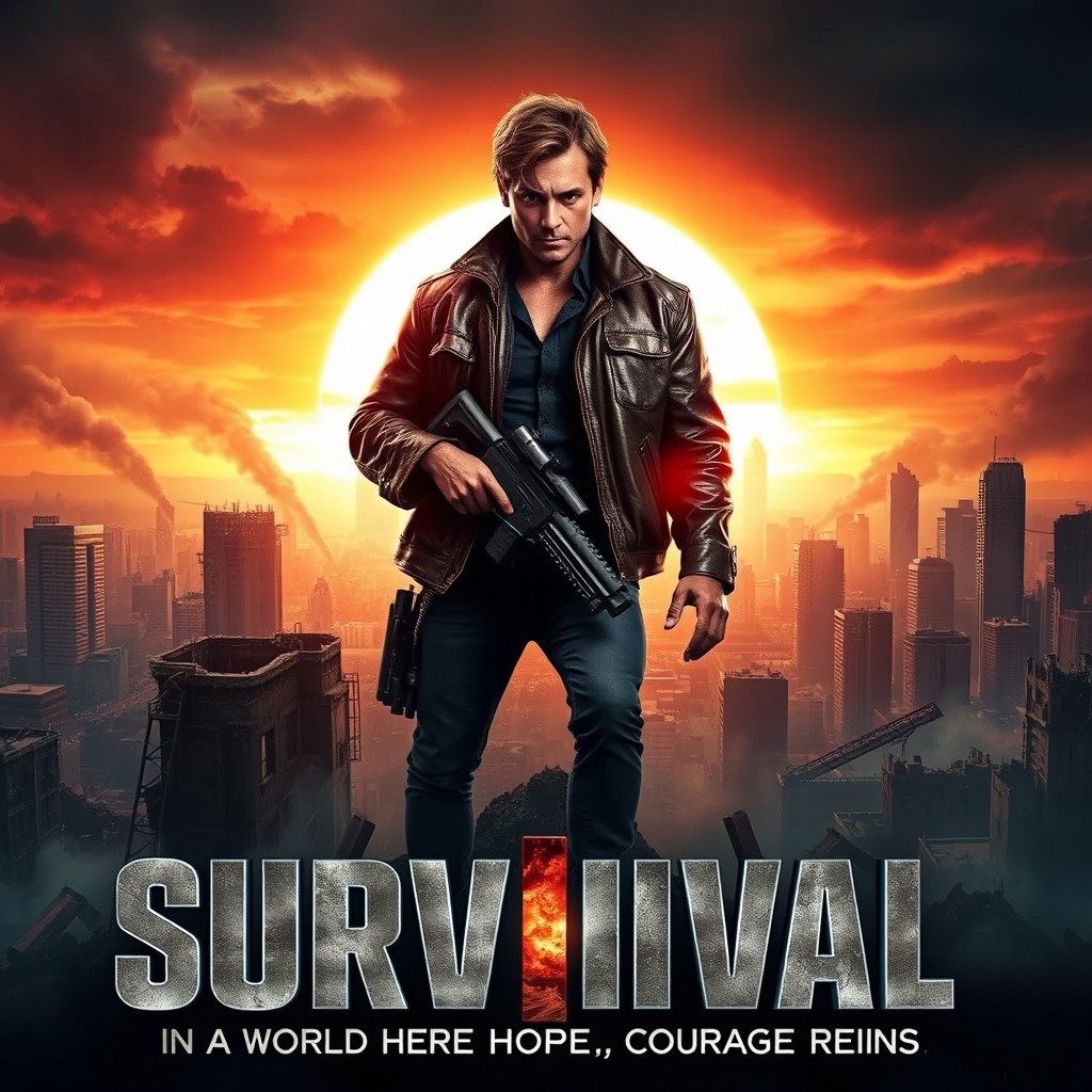 A dramatic movie poster for a thrilling action-adventure film set in a post-apocalyptic world
