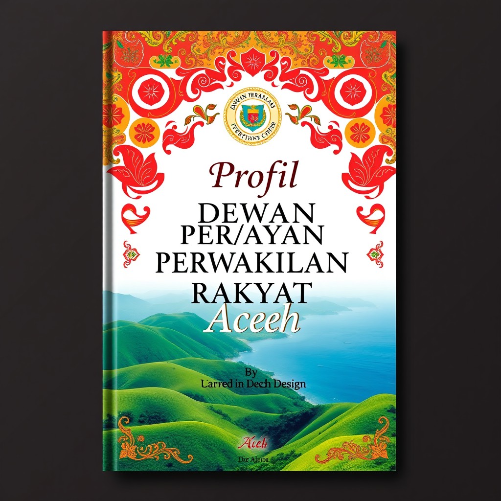 A detailed and visually appealing book cover design for the 'Profil Dewan Perwakilan Rakyat Aceh'