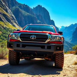 A stunning, high-resolution image of a Toyota Land Cruiser parked in a breathtaking natural setting, showcasing its rugged and durable design