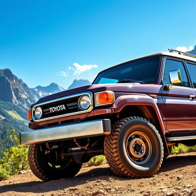 A stunning, high-resolution image of a Toyota Land Cruiser parked in a breathtaking natural setting, showcasing its rugged and durable design