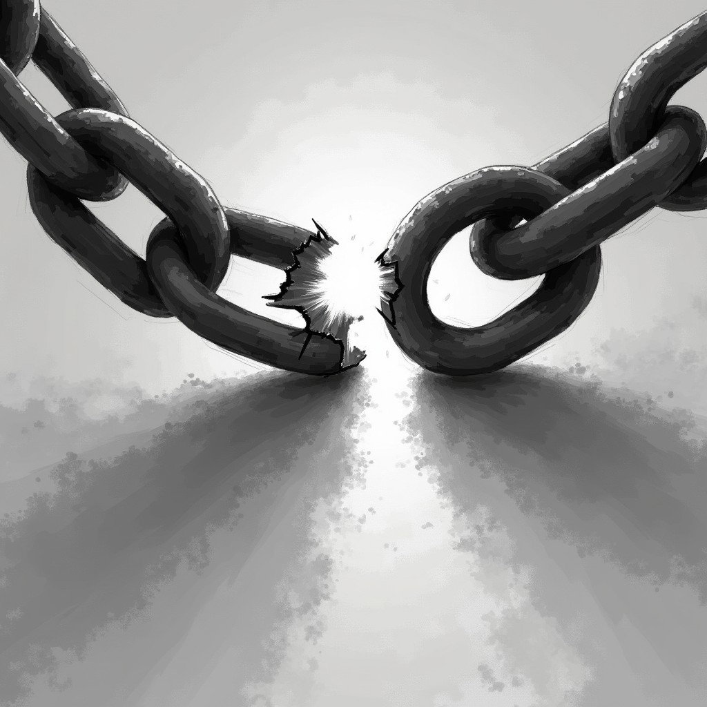 A grayscale illustration of a broken chain, symbolizing forgiveness and release from the past