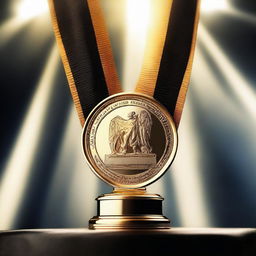 A symbolic representation of the concept 'The Ultimate'. An image depicting a trophy or medal, highly illuminated and set against a dramatic backdrop to imply superiority and achievement.