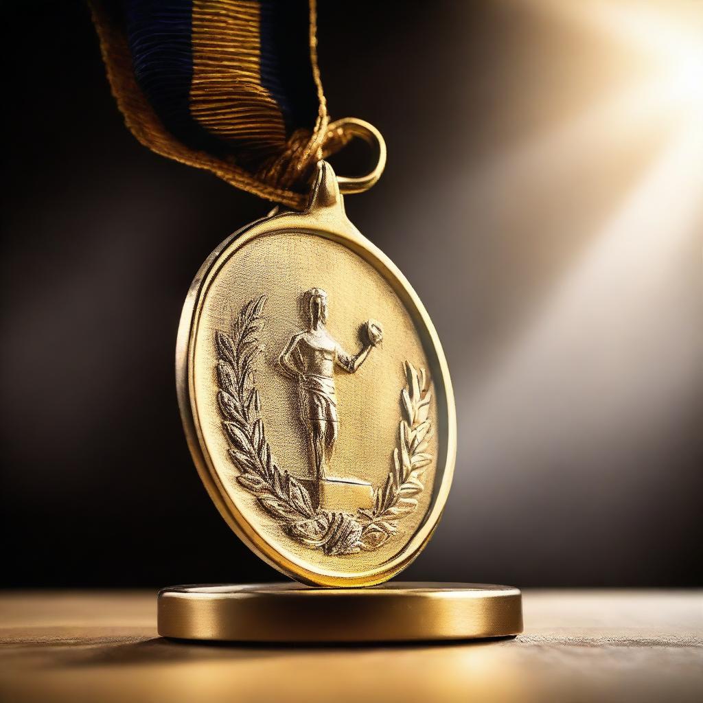 A symbolic representation of the concept 'The Ultimate'. An image depicting a trophy or medal, highly illuminated and set against a dramatic backdrop to imply superiority and achievement.