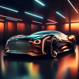 A mesmerizing 8K resolution and 1080HP picture quality depiction of a futuristic Bentley supercar. The design merges traditional signs of opulence with radical innovation, producing an image of unparalleled luxury and power.