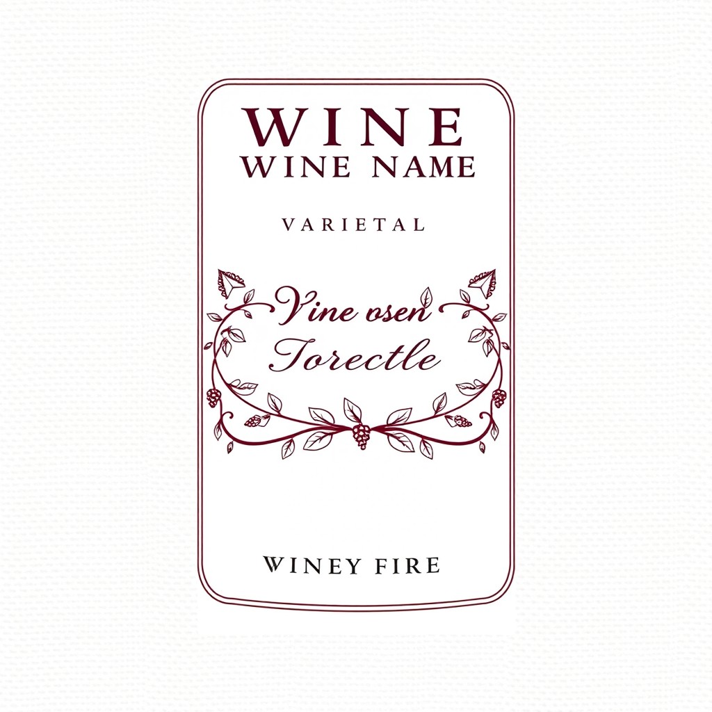 A customizable wine bottle label template featuring a classic rectangular shape with rounded edges