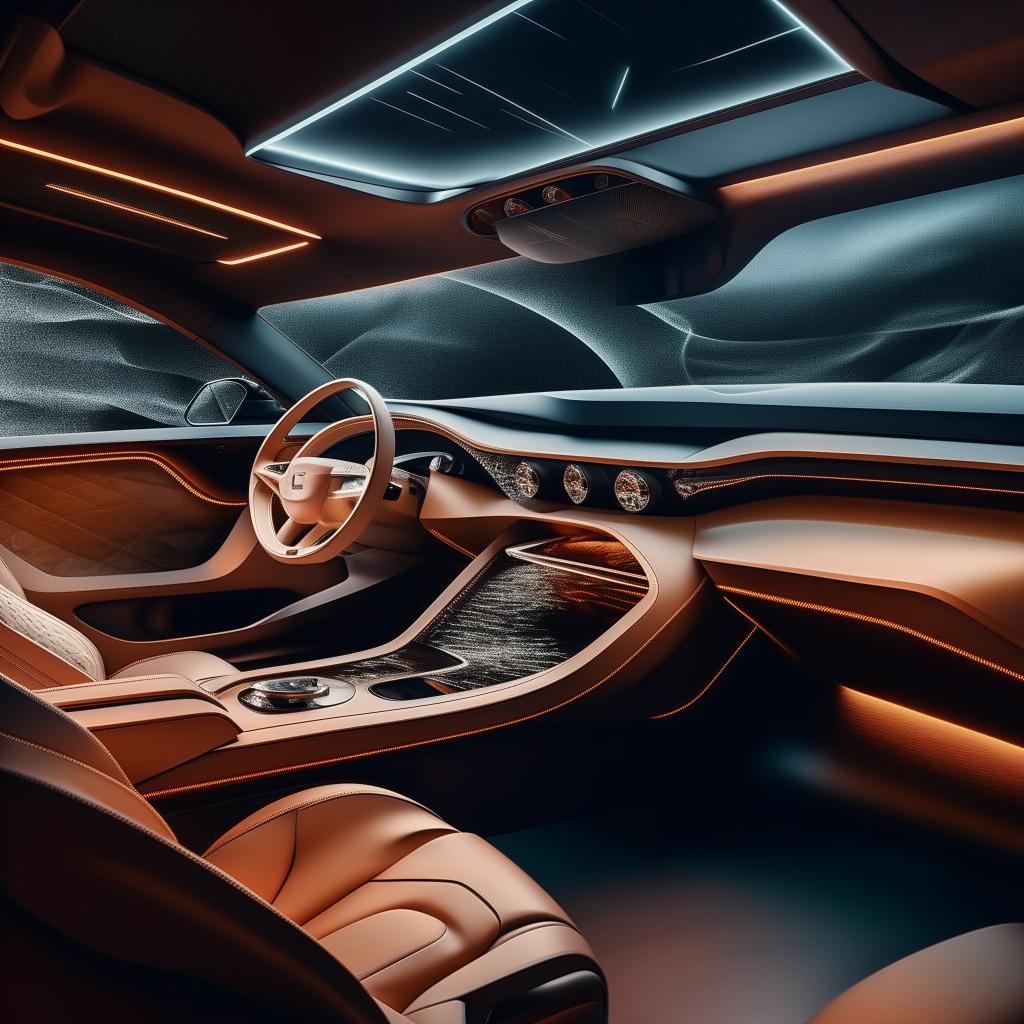 An 8K resolution and 1080HP picture quality representation of the interior of a futuristic Bentley supercar, showing flourishing details of luxurious material, state-of-the-art technology and superior comfort, embodying the future of automotive opulence.