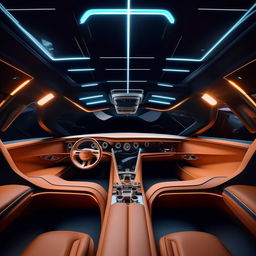 An 8K resolution and 1080HP picture quality interior view of a futuristic Bentley supercar. The image displays a blend of high-end luxury, innovative technology, and extraordinary comfort, epitomizing opulent automotive future.