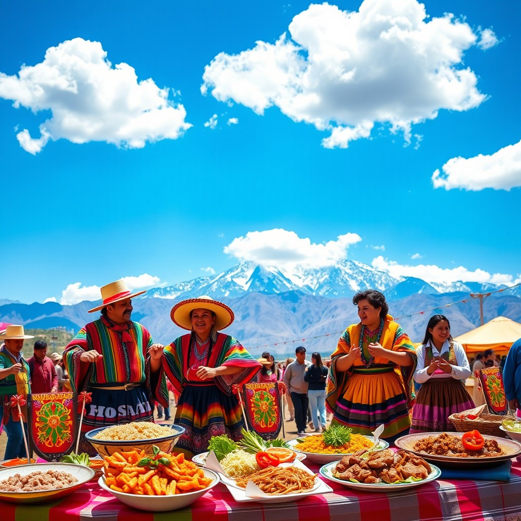 A vibrant and colorful scene showcasing traditional Peruvian culture