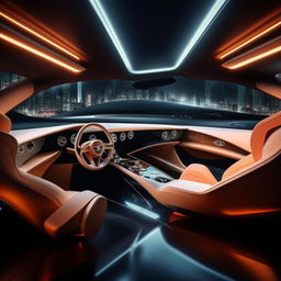 An 8K resolution and 1080HP picture quality interior view of a futuristic Bentley supercar. The image displays a blend of high-end luxury, innovative technology, and extraordinary comfort, epitomizing opulent automotive future.