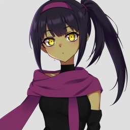 An anime girl with unique olive-greenish skin adorned with fish-like grills that enhance her distinctive look