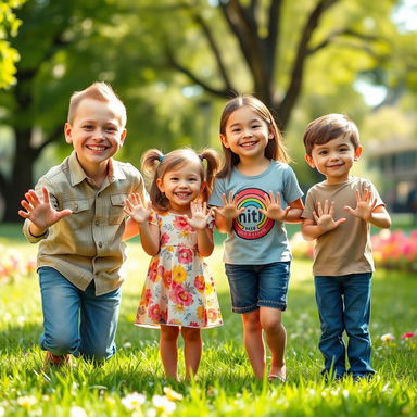 A whimsical family portrait featuring a cheerful family of four