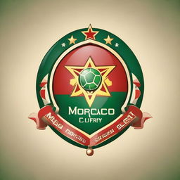 Design an attractive soccer logo titled 'Moroccan Spirit', showcasing elements that represent Morocco such as national colors, traditional symbols