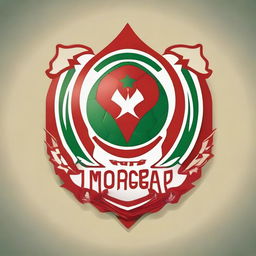 Design an attractive soccer logo titled 'Moroccan Spirit', showcasing elements that represent Morocco such as national colors, traditional symbols