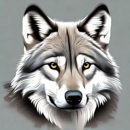 Illustrate a realistic, majestic wolf in its natural habitat with piercing eyes and smooth, grey fur