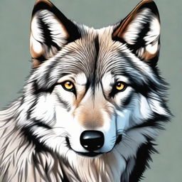 Illustrate a realistic, majestic wolf in its natural habitat with piercing eyes and smooth, grey fur