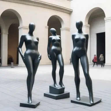 The braless statues in the courtyard of the modern art museum showcase the boldness and freedom of contemporary design.