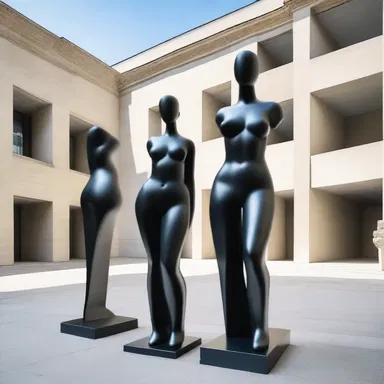 The braless statues in the courtyard of the modern art museum showcase the boldness and freedom of contemporary design.