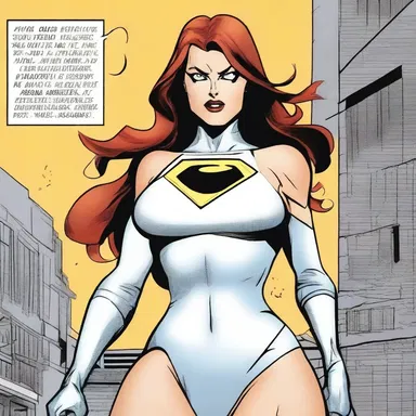 In the comic strip, the superheroine confidently fights crime in her braless costume, owning her femininity and strength.