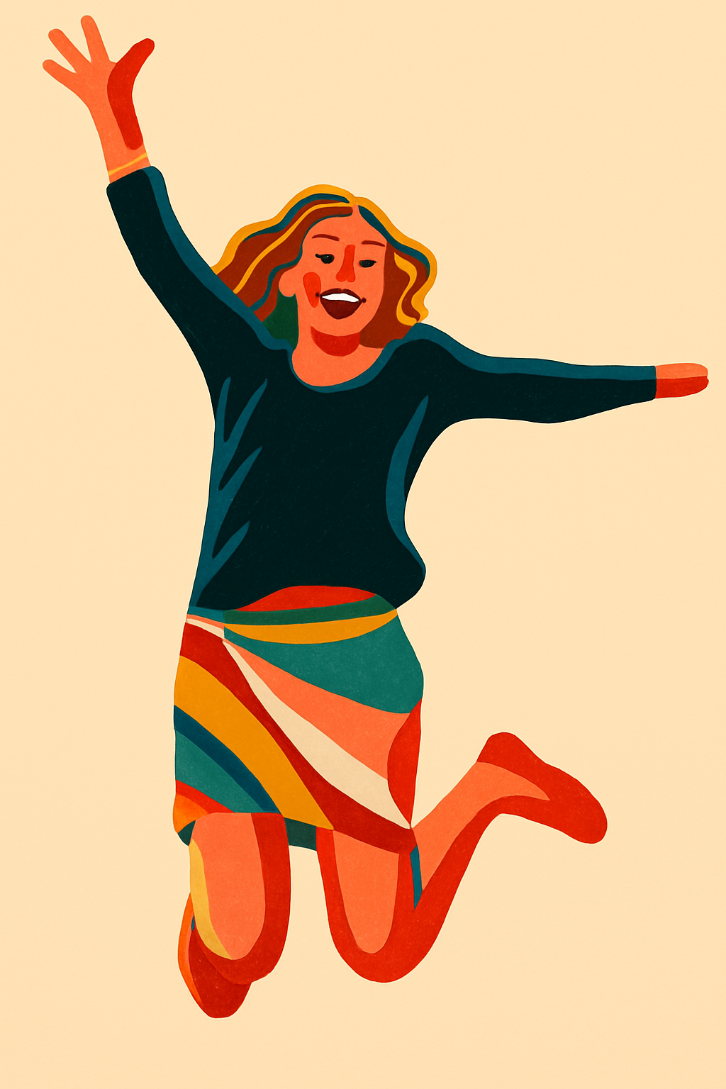 Paint the person jumping in the style of the artwork flower painting