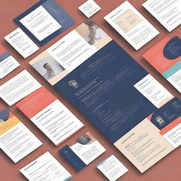 Create a professional, well-designed banner for a resume website, featuring elements like paper, pens, laptops, and symbols related to job hunting and career advancement.