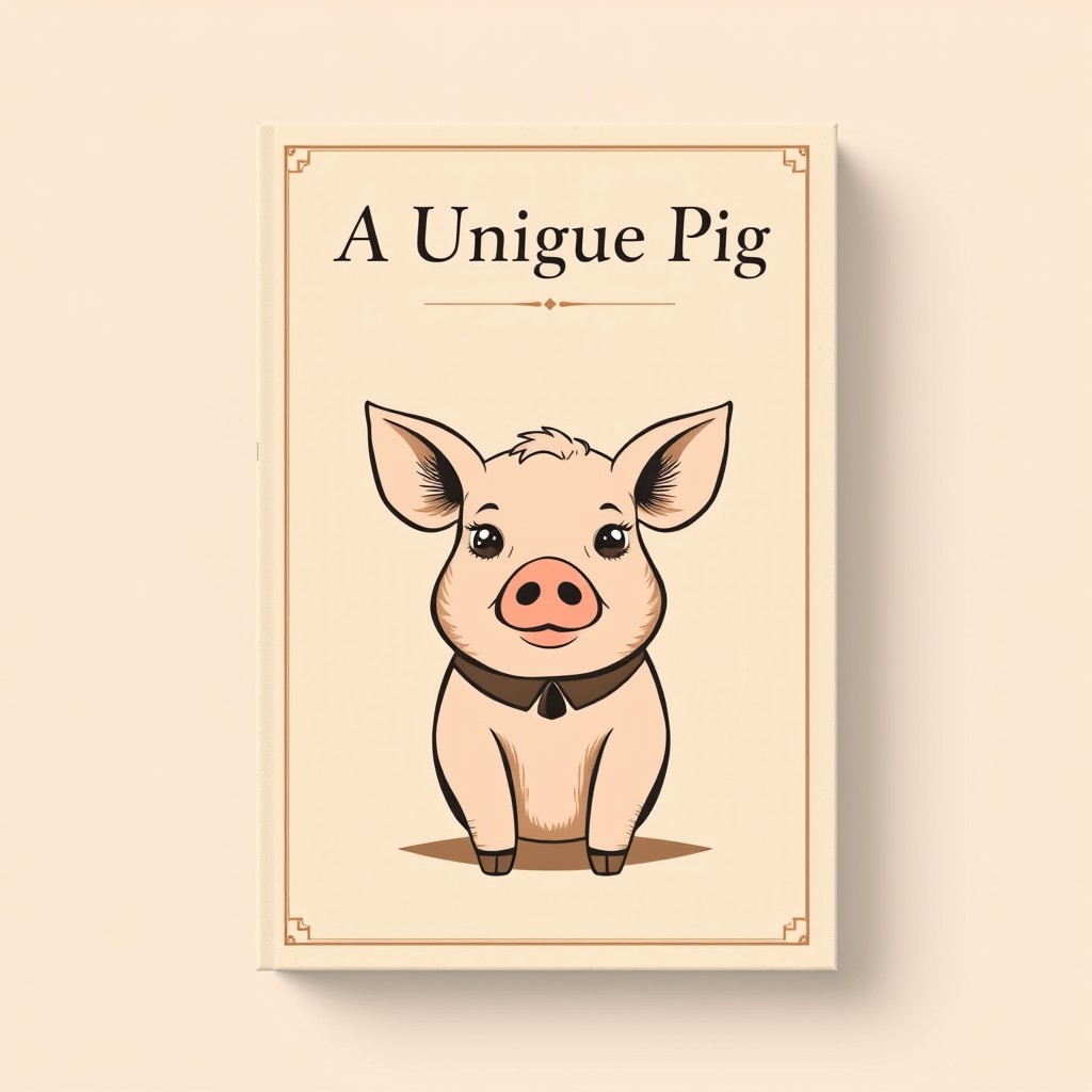 A book cover design for 'A Unique Pig' featuring a standout pig character with an elegant and quirky expression