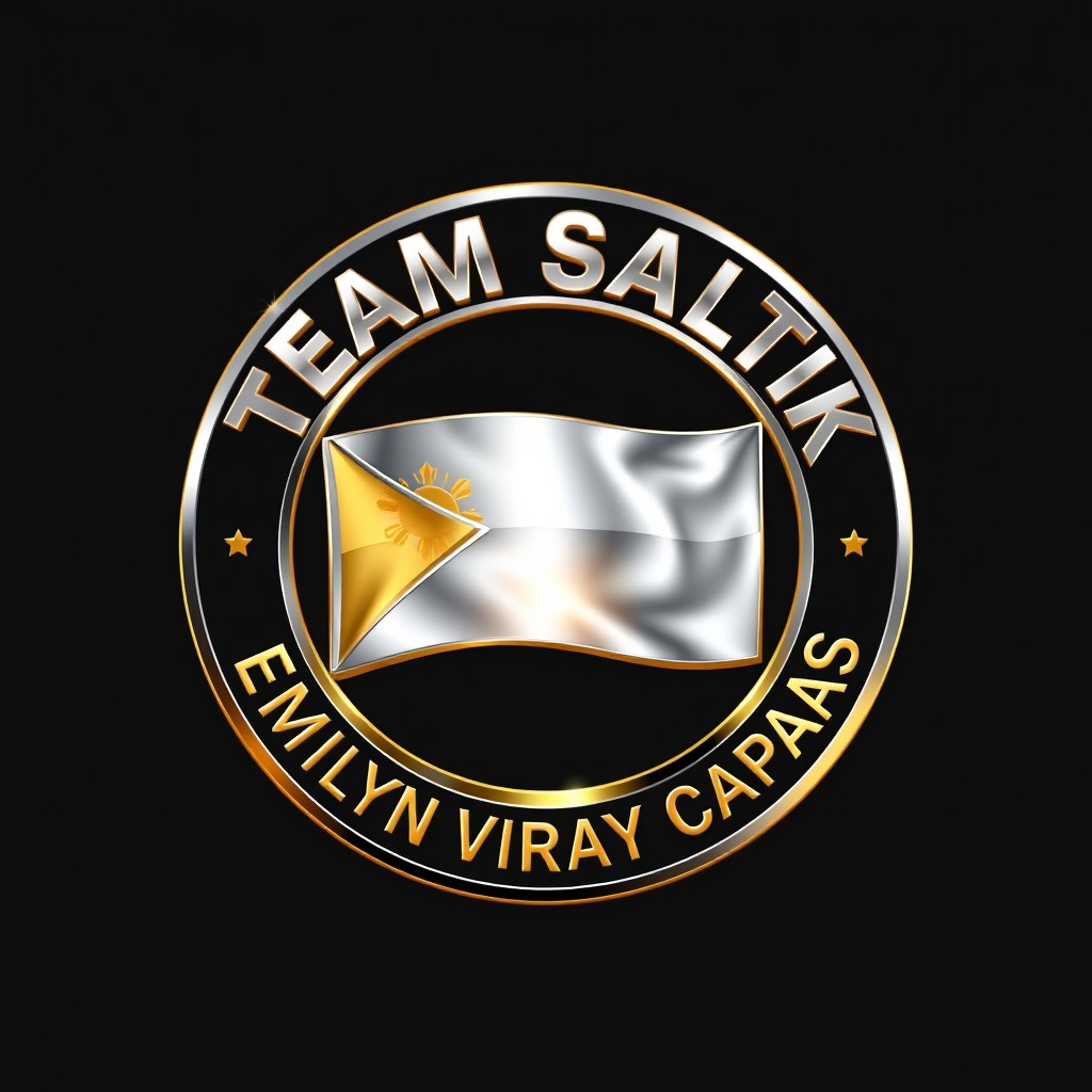 A dynamic 3D logo design featuring a circular shape that combines metallic chrome and gold elements