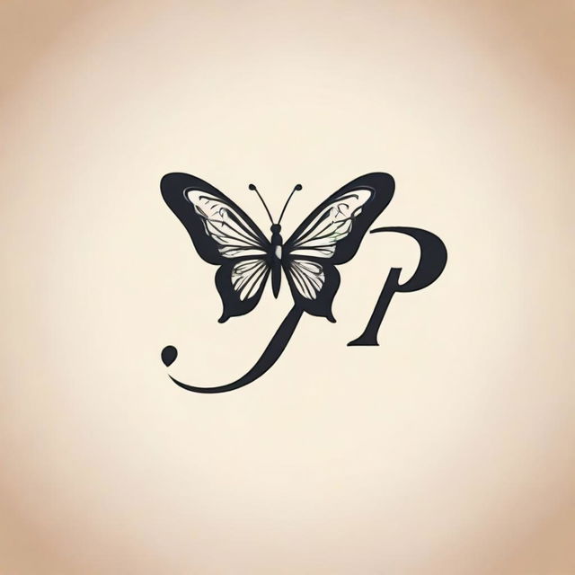 Design a logo with a linear, vector-style butterfly perched on a letter P in calligraphy font.