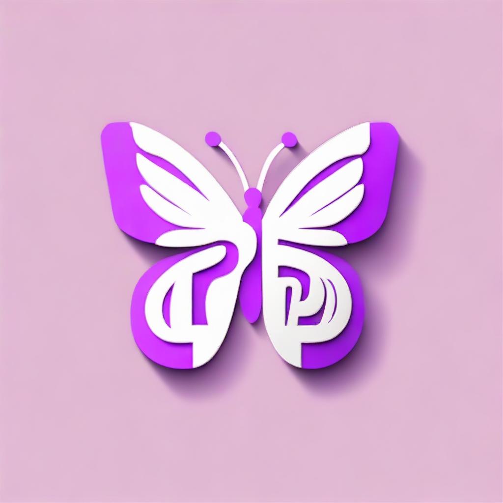 Create a logo combining a lilac colored, vector-style linear butterfly fused with a letter P in calligraphy font.