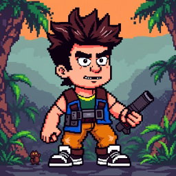 A pixel art representation of JD Vance in a Contra video game style