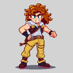 A full body pixel art character featuring JD Vance with curly hair