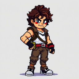 A full body pixel art character featuring JD Vance with curly hair