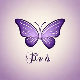 Design a logo that consists of a lilac-colored linear butterfly fused to a letter 'P' in calligraphy font.