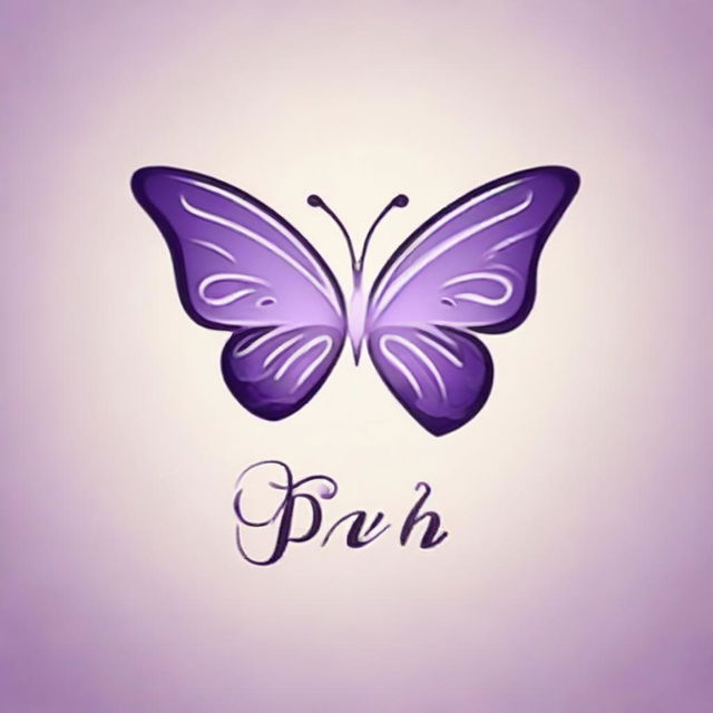 Design a logo that consists of a lilac-colored linear butterfly fused to a letter 'P' in calligraphy font.